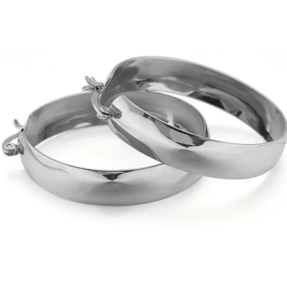 White gold plated hoop earrings - Picture 2 of 3